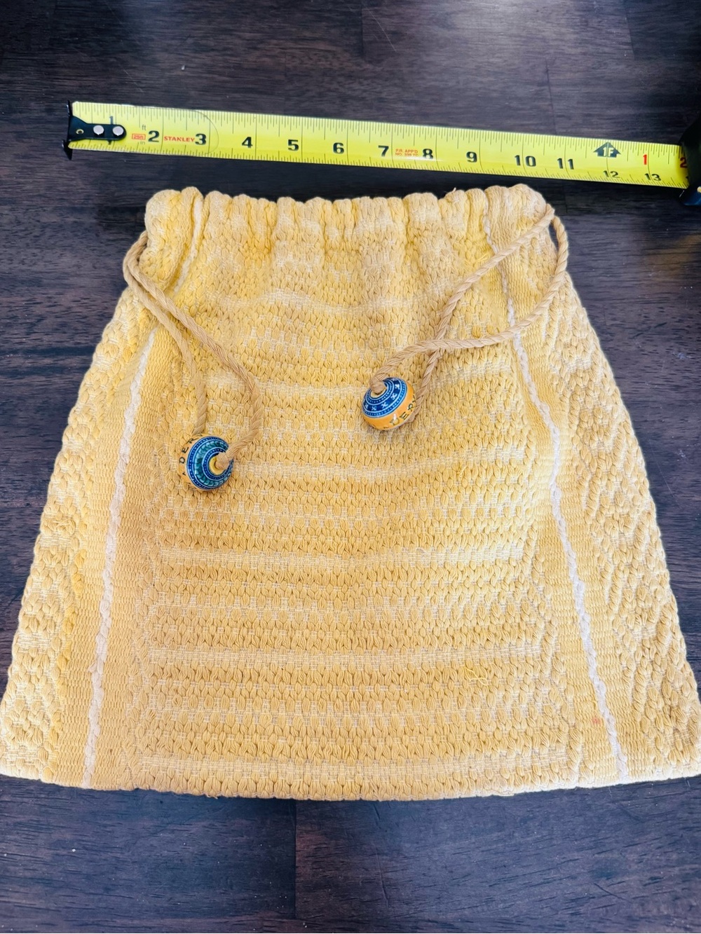 Vintage Yellow Thick Woven Drawstring Bag Pouch